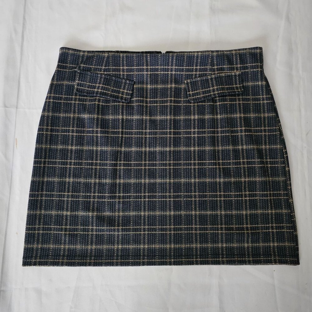 Modcloth Women's Navy Blue Silver Lining Plaid Faux Pocket Mini Skirt XL/TG‎ NWT - Picture 4 of 13
